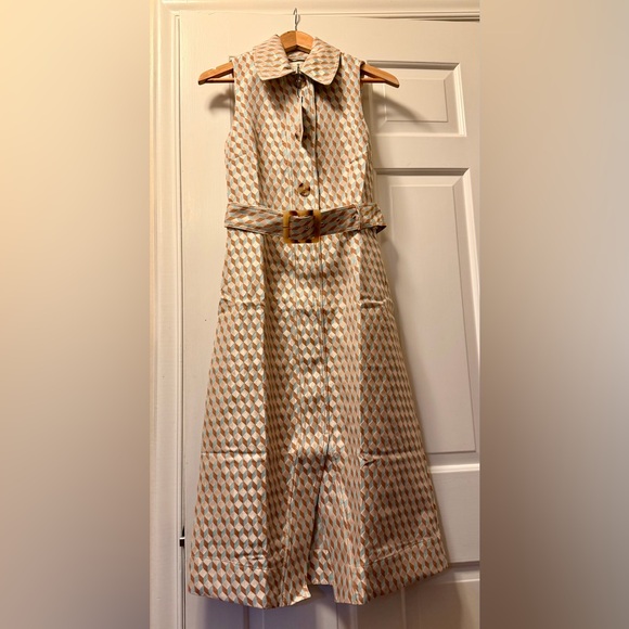 NWT Tuckernuck Ocean Spray Sleeveless Cheyenne tan blue geometric print Dress XS - Picture 5 of 15